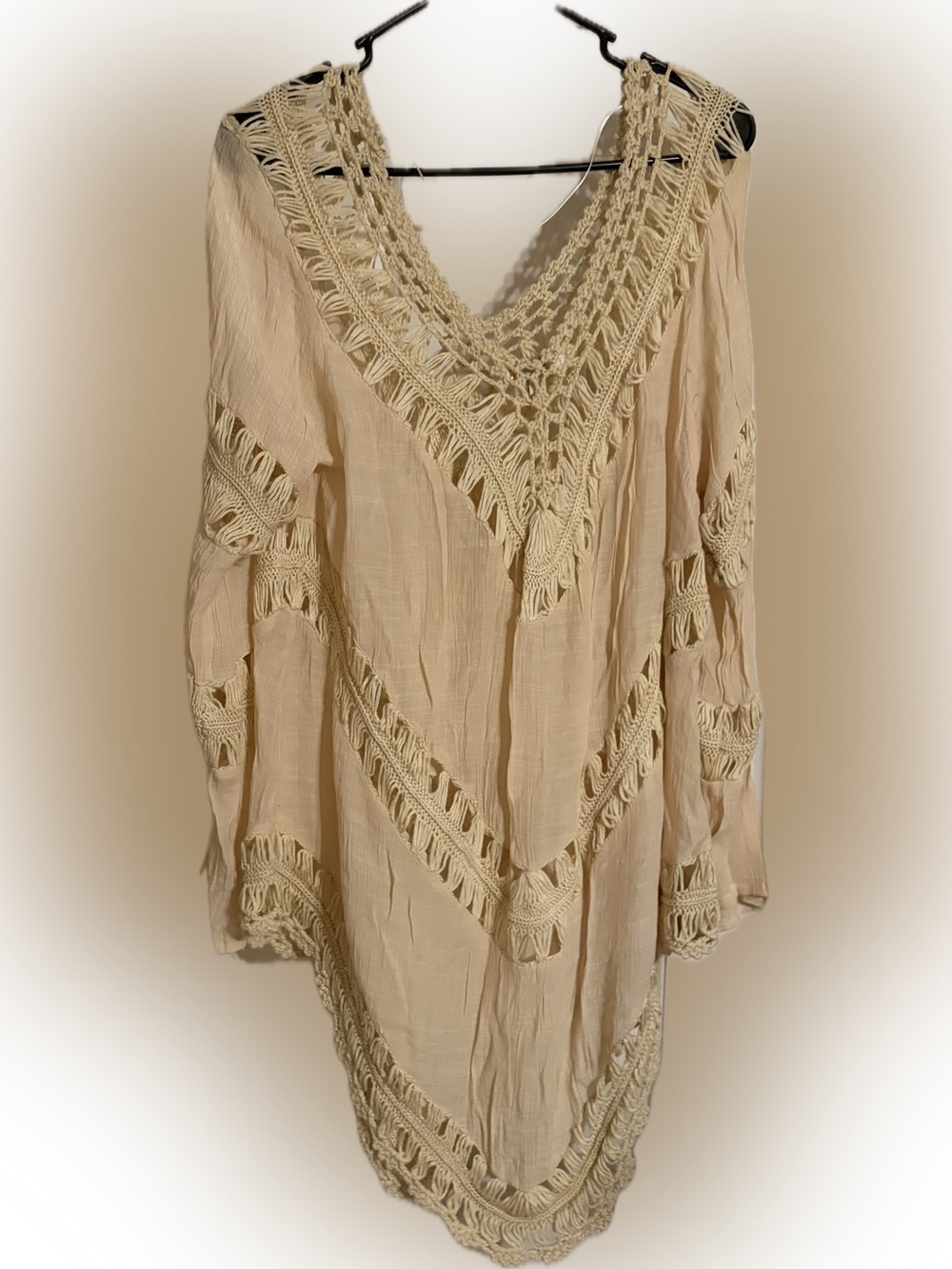 Umgee Cream Crochet V-Neck Boho Tunic - Size 1XL - Picture 2 of 5